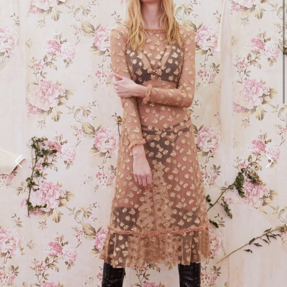 NWT For Love and Lemons Golden Garden Tulle Midi - Picture 2 of 6